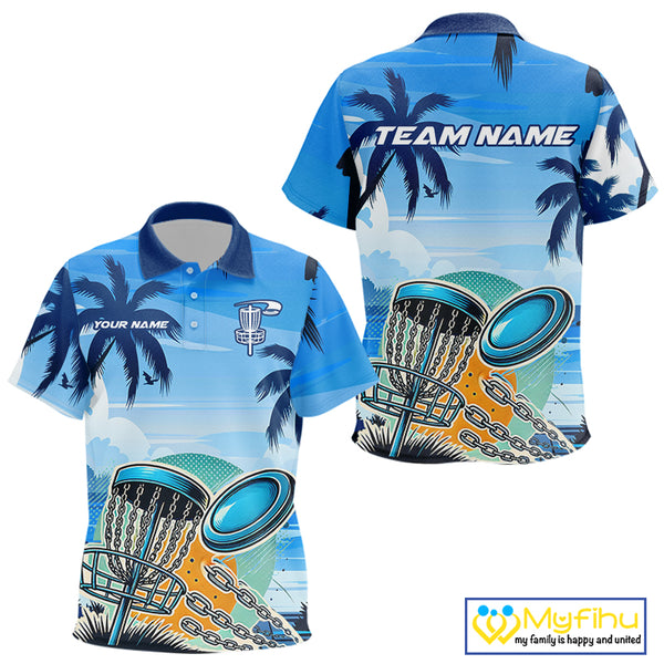 Blue Disc golf basket Kid Disc golf polo shirts Custom team disc golf jerseys NQS10021