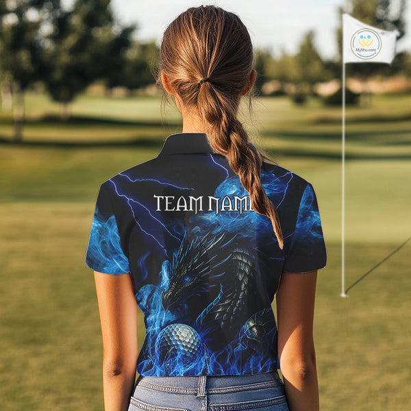 Blue Flame Dragon Women Golf polo shirts Custom Dragon team ladies golf outfits, gift for golf lover NQS10024