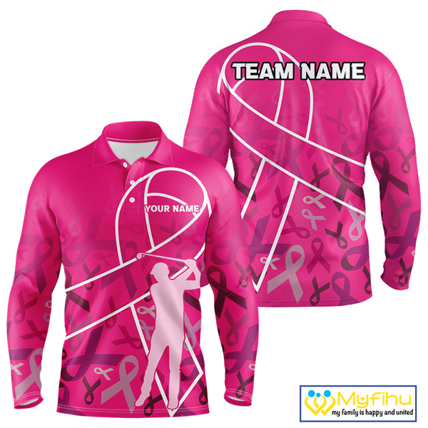 Pink ribbon pattern breast cancer awareness Men golf polo shirt Custom team Golf attire For men NQS10189