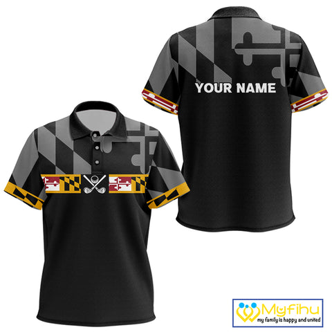 Maryland Flag black Kid golf polo shirt Custom Patriotic Kid Golf top, gifts for golf lovers NQS10195