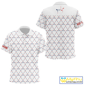 Red, White and Blue golf clubs pattern Kid golf polo shirt Custom Patriotic golf outfits for Kid NQS10198