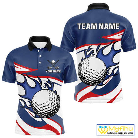 Red, White and Blue Flame golf ball Mens Golf polo shirts Custom patriotic Golf Outfit For Mens NQS10044