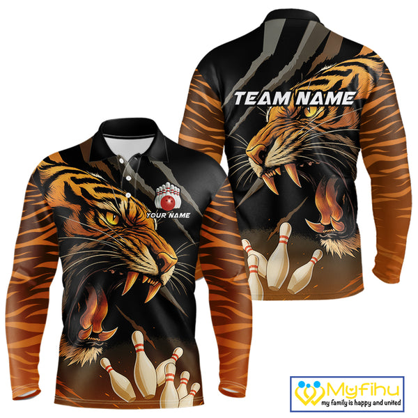 Tiger Bowling Polo, Quarter Zip shirts For Men custom bowling team jersey, bowling uniform NQS10338