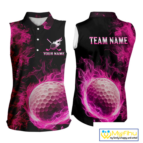 Black and Pink Flame Golf Ball Women sleeveless polo shirt custom golf outfit for ladies golf clothes NQS9869