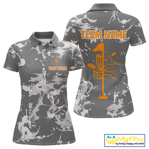 Gray Camo Orange Disc Golf basket Womens Disc golf polo shirt Custom team disc golf jerseys NQS9975