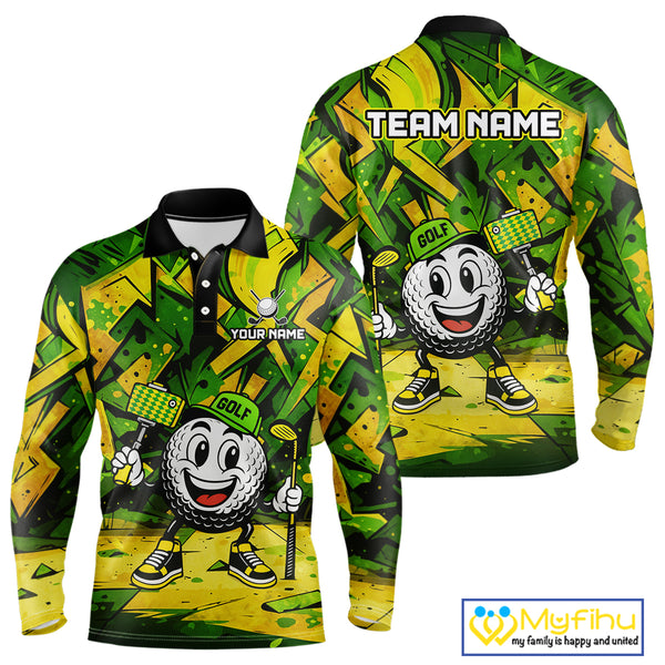 Green and Yellow camo funny golf ball Mens golf polo shirts custom team golf outfits for men NQS10176