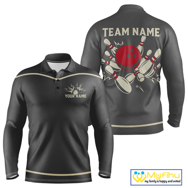 Custom Retro Bowling Polo, Quarter Zip Shirt for Men Personalized Vintage Team Bowling Jersey NQS10505