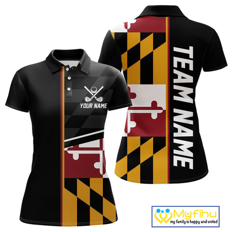 Maryland Flag black Women golf polo shirt Custom Patriotic Ladies Golf attire For team, golfing gifts NQS10188