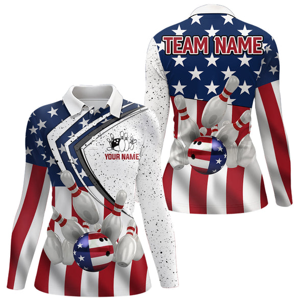 American flag retro Bowling Shirts For Women Custom Patriotic Bowling Team League Jerseys Polo Shirts NQS6714