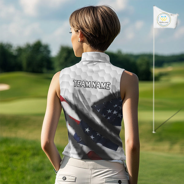 Personalized American Flag Golf Sleeveless polo shirt For Women Custom Patriotic Golf Gifts NQS10428