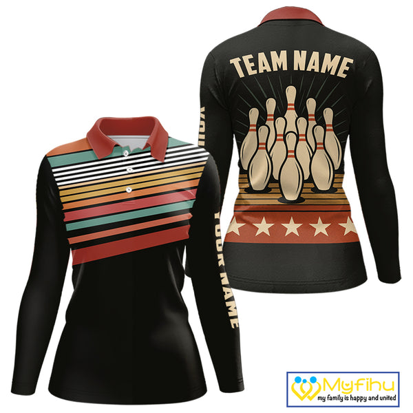 Retro Bowling Polo, Quarter Zip Shirt for Women Custom Vintage Team Bowling Jersey, Gift For Bowlers NQS10567