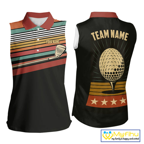 Retro Women Sleeveless polo shirt Custom Vintage Team Golf attire for ladies, Gift For Golfers NQS10568