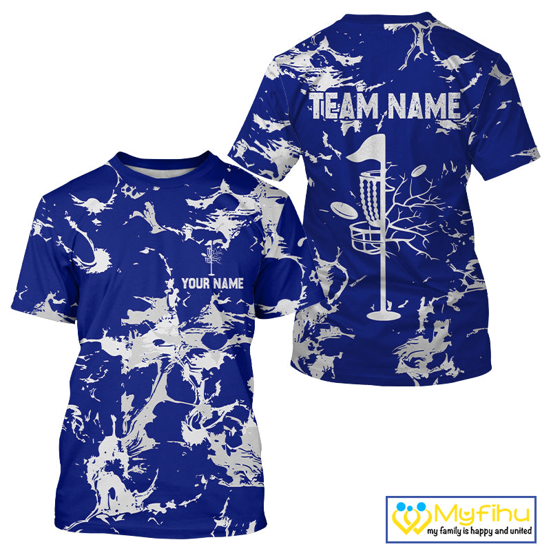 Blue and Gray Camo Disc Golf basket T-Shirts Custom team disc golf jerseys NQS10797