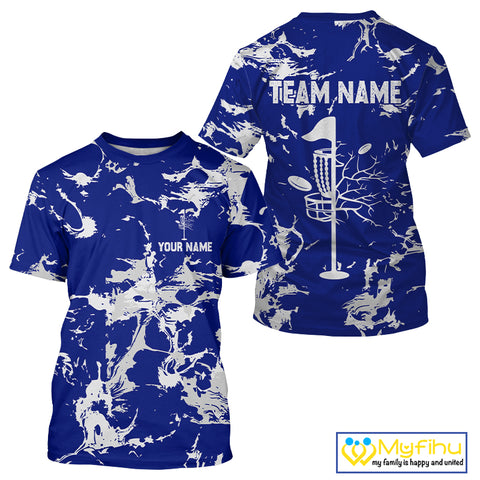 Blue and Gray Camo Disc Golf basket T-Shirts Custom team disc golf jerseys NQS10797