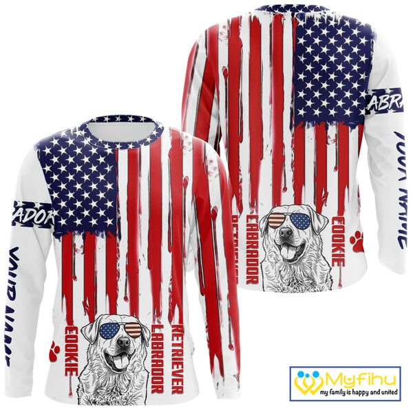 Labrador Retriever American Flag UV Protection Custom Dog Shirt, Patriotic Dog Gifts FSD4844