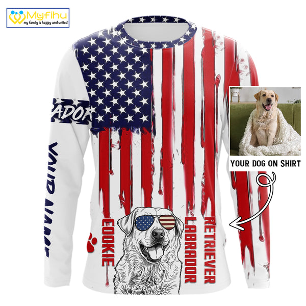 Labrador Retriever American Flag UV Protection Custom Dog Shirt, Patriotic Dog Gifts FSD4844