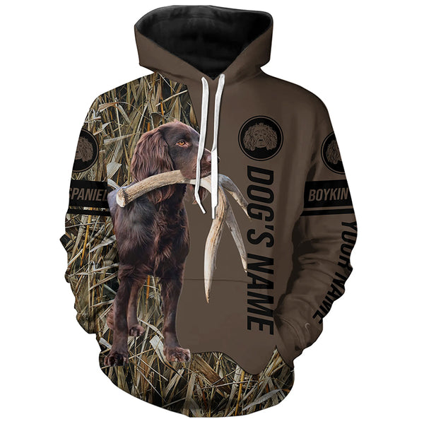 Boykin Spaniel Hunting dog customized Name Shirt, camo and brown color FSD4676