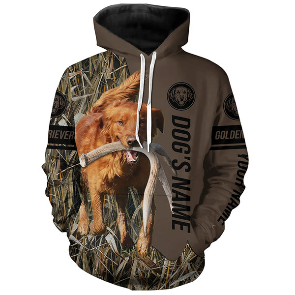Red Golden Retriever Hunting dog customized Name Shirt, camo and brown color FSD4680