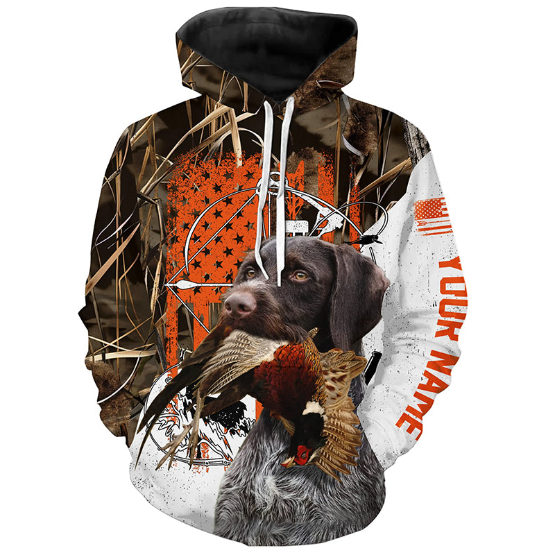 Deutsch Drahthaar Hunting Dog American flag Custom Name all over print Shirts FSD4445