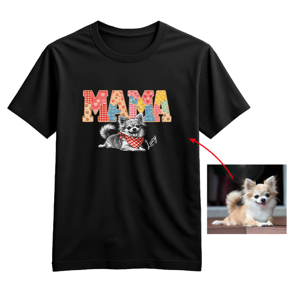 Custom Mama Patchwork Dog Photo and Name T-shirt, Beautiful Mothers Day Gift for Dog Mom FSD4809