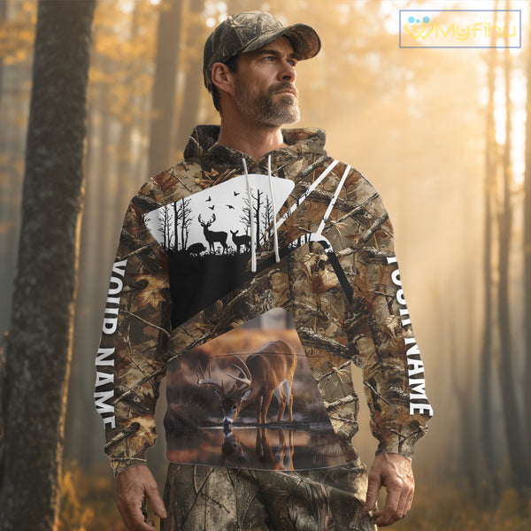 Deer Hunting 3D All Over Print Shirt Personalized Brown Fall Season Camo Hunting Clothes NHT204