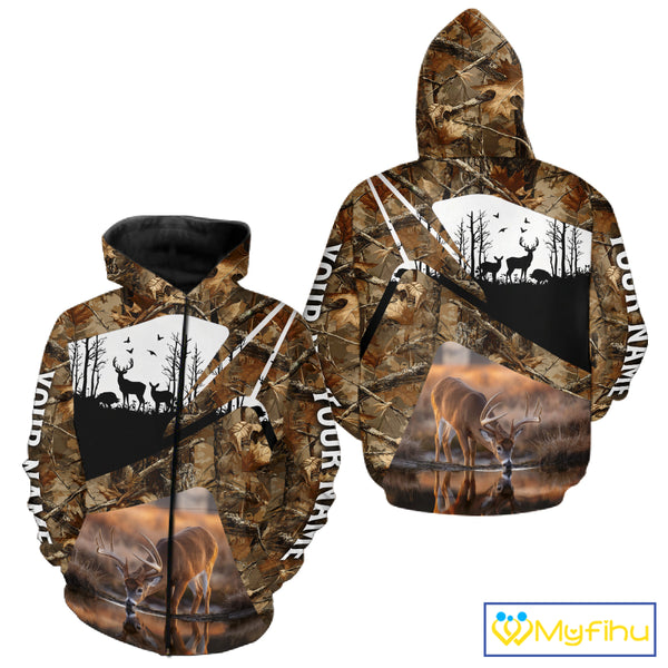 Deer Hunting 3D All Over Print Shirt Personalized Brown Fall Season Camo Hunting Clothes NHT204