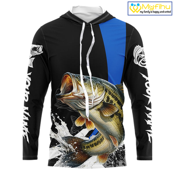 Personalized Bass Fishing Jersey, Bass Hooded Fishing Shirt Long Sleeve Fishing Apparel For Men NHT872