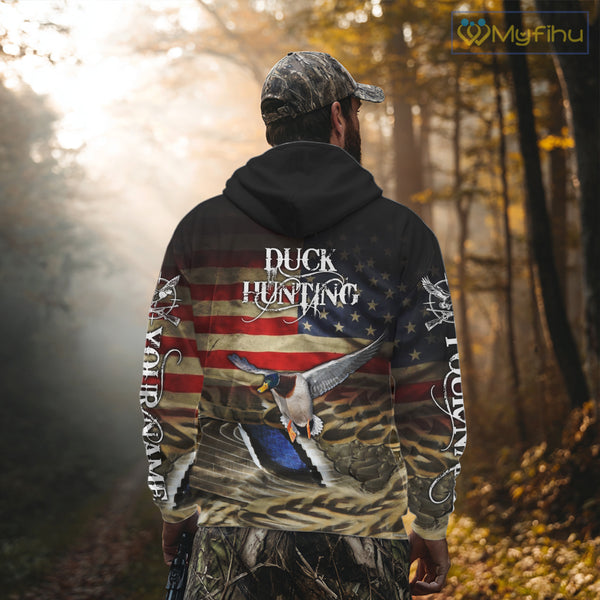 Duck Hunting Waterfowl Camo US Flag, Duck Hunting Gifts, Duck Hunting Shirt NHT294