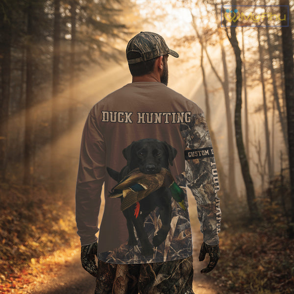Custom Photo of Brown Hunting Dog and Your Name Shirt for Duck Hunters  NHT337