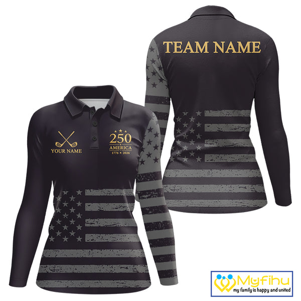 Black & Gold American 250Th Anniversary Womens Golf Polo Shirts, Golf Gifts For Team NHT887