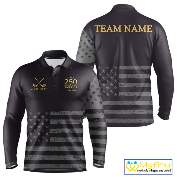 Black & Gold American 250Th Anniversary Mens Golf Polo Shirts, Golf Gifts For Team NHT887