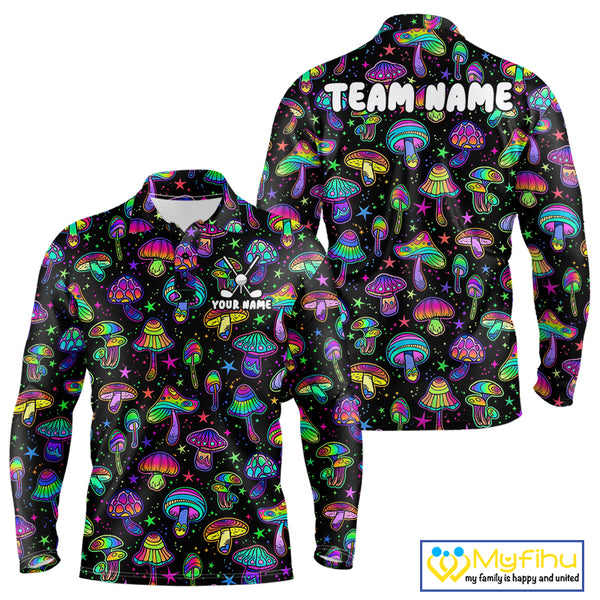 Funny Neon Mushroom Pattern Mens Golf Polo Shirt – Custom Name, Team Name For Golfer NHT889