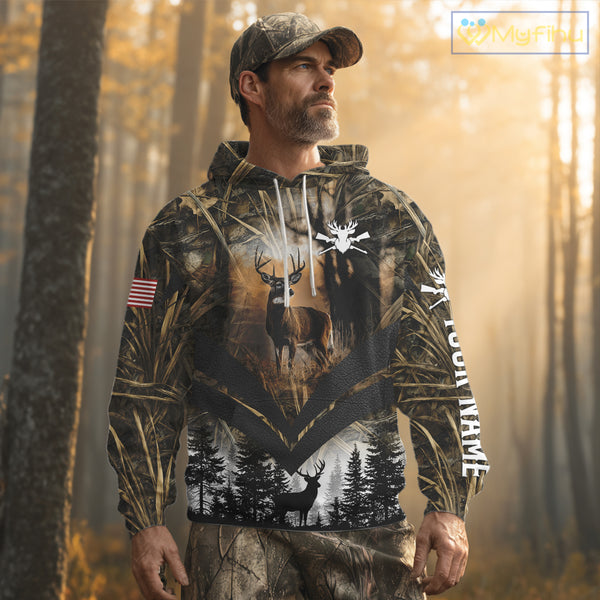 Deer Hunting Shirt US Flag 3D All Over Print, Custom Name Personalized Gift NHT298
