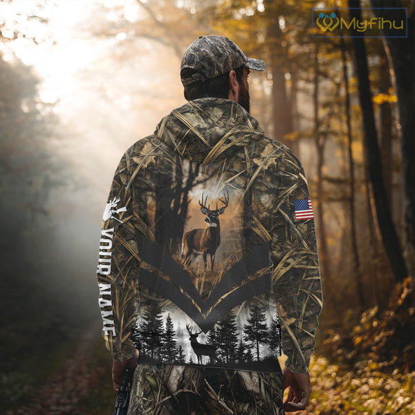 Deer Hunting Shirt US Flag 3D All Over Print, Custom Name Personalized Gift NHT298