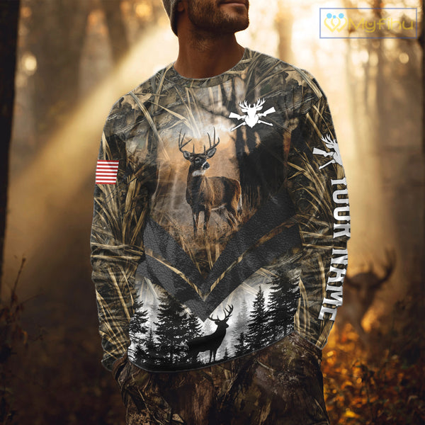 Deer Hunting Shirt US Flag 3D All Over Print, Custom Name Personalized Gift NHT298