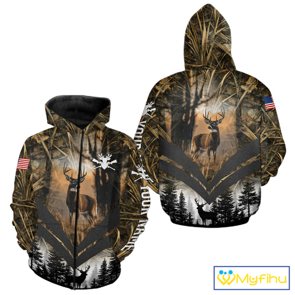 Deer Hunting Shirt US Flag 3D All Over Print, Custom Name Personalized Gift NHT298