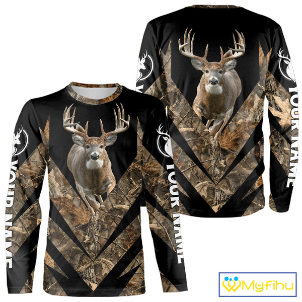 Customized Name Whitetail Deer Hunting Jump Shirt, Hunting Hoodie For Men NHT354