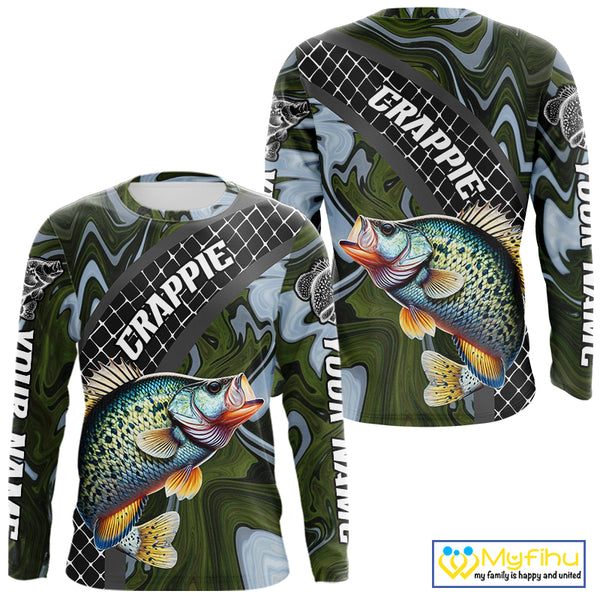 Crappie Fishing Shirts Long Sleeve Abstract Green Camo Performance Jersey For Men NHT924