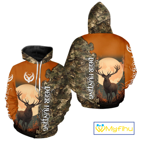 Best Orange Camo Deer Hunting Clothes 3D Full Print Full Moon Buck Design For Deer Hunters NHT41