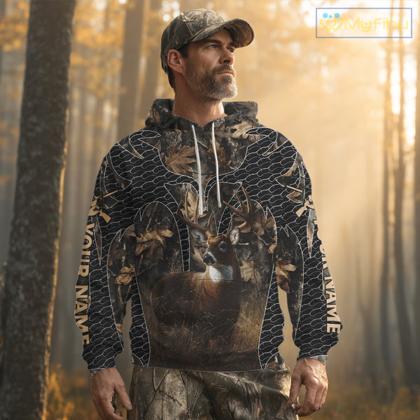 Hunting Camo Hoodie with Majestic Deer Print Outdoor Style, Deer Sweatshirts For Men NHT370