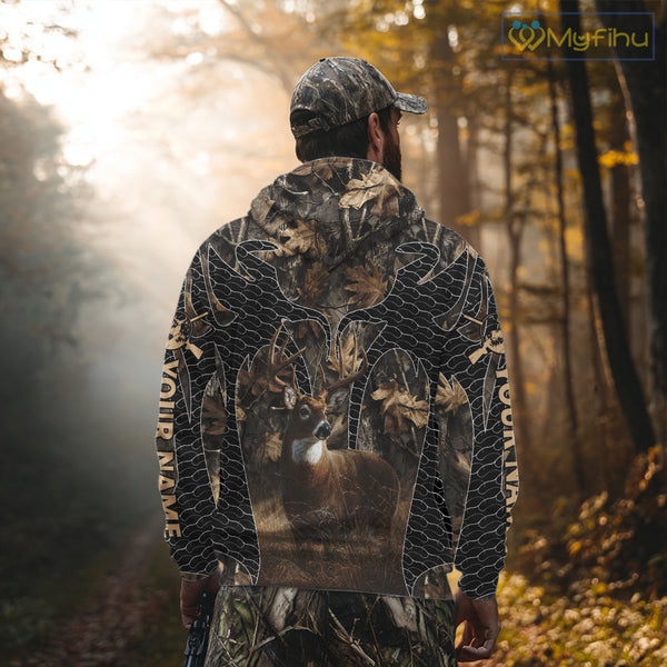 Hunting Camo Hoodie with Majestic Deer Print Outdoor Style, Deer Sweatshirts For Men NHT370