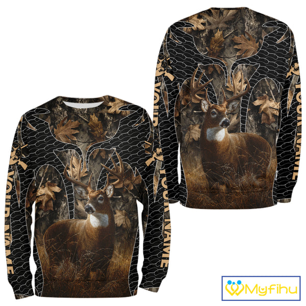 Hunting Camo Hoodie with Majestic Deer Print Outdoor Style, Deer Sweatshirts For Men NHT370