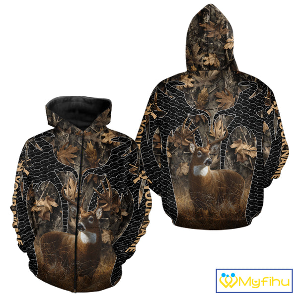 Hunting Camo Hoodie with Majestic Deer Print Outdoor Style, Deer Sweatshirts For Men NHT370