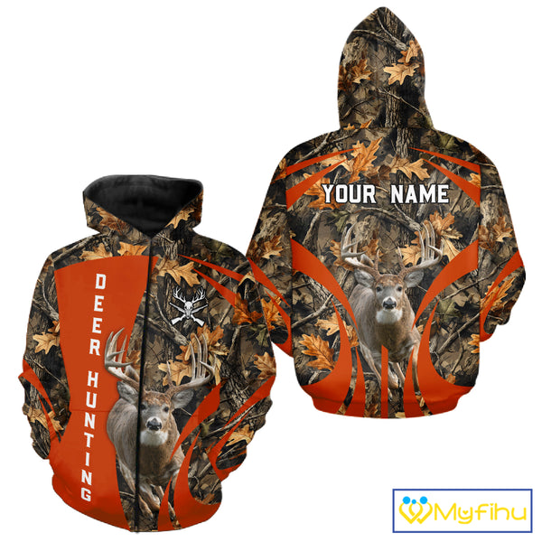 Deer Hunting 3D All Over Printed Orange Autumn Leaves Camo Shirts, Best Hunting Shirt NHT312