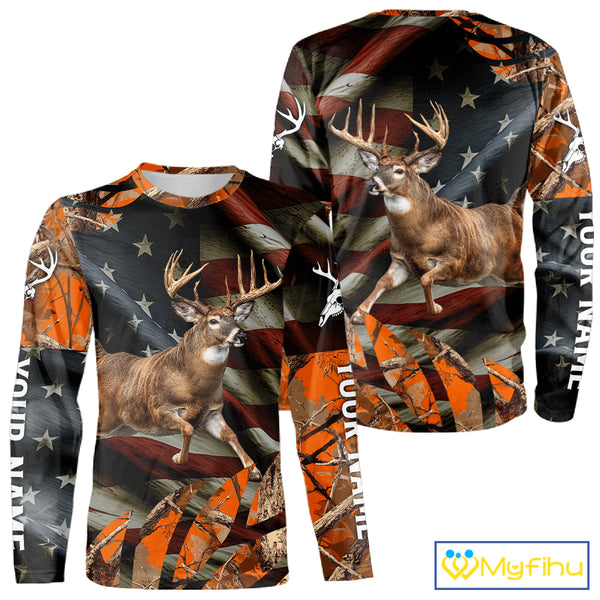 Deer Hunting US Flag 3D All Over Print Shirts, Personalized Hunting Gifts For Deer Hunters NHT316