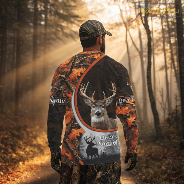 Personalized Deer Hunting 3D All Over Printed Hoodie Orange Autumn Leaves Camo, Hunting Gift NHT322