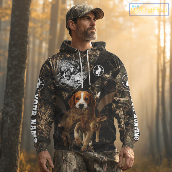 Personalized Rabbit Hunting Beagle Dog Camouflage Custom Name 3D Shirts, Rabbit Hunting Gifts NHT326