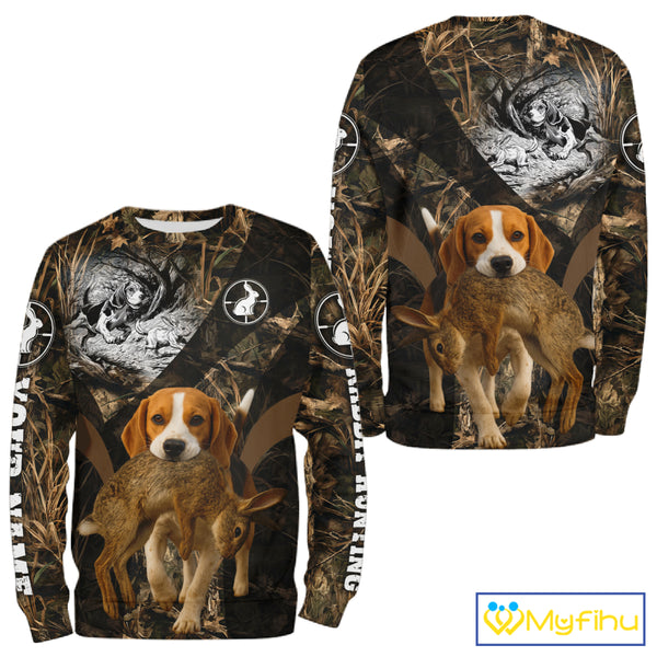 Personalized Rabbit Hunting Beagle Dog Camouflage Custom Name 3D Shirts, Rabbit Hunting Gifts NHT326
