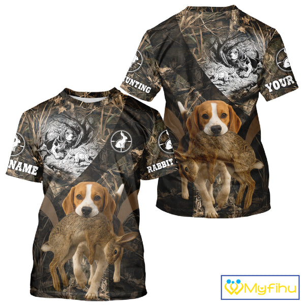 Personalized Rabbit Hunting Beagle Dog Camouflage Custom Name 3D Shirts, Rabbit Hunting Gifts NHT326