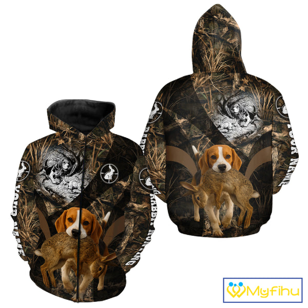 Personalized Rabbit Hunting Beagle Dog Camouflage Custom Name 3D Shirts, Rabbit Hunting Gifts NHT326